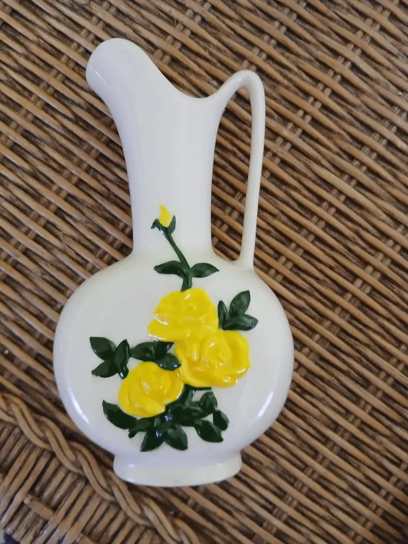 Vintage Libbey Yellow Rose Ceramic Pitcher