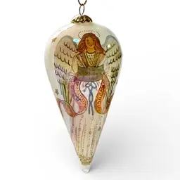 VTG Pier 1 Li Bien 2002 Angel Glass Ornament tear-drop Reverse Painting With Box