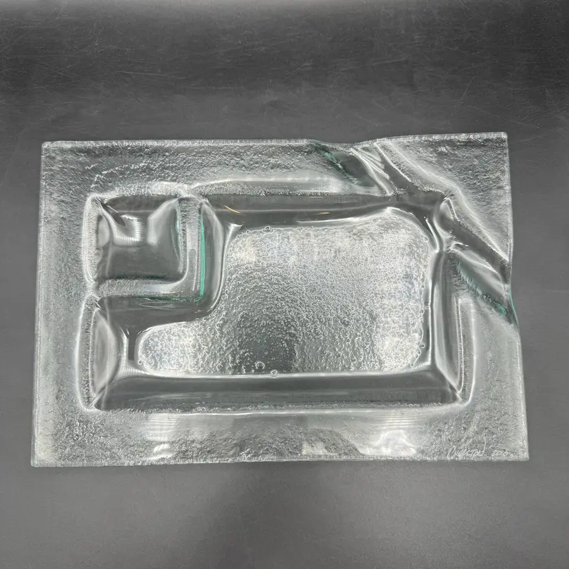 Art Glass Sushi Plate Chopstick Soy Sauce Sections Signed Chaertor 2010 10" x 7"