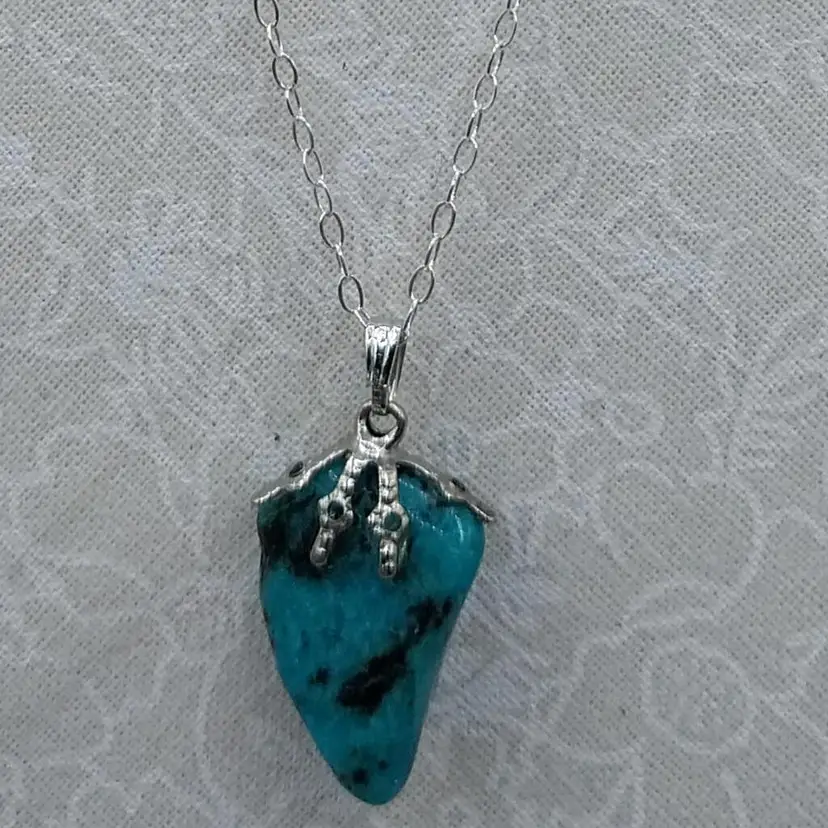 Natural Blue Turquoise Spider Web Pendant on 925 Avon Chain, Necklace
