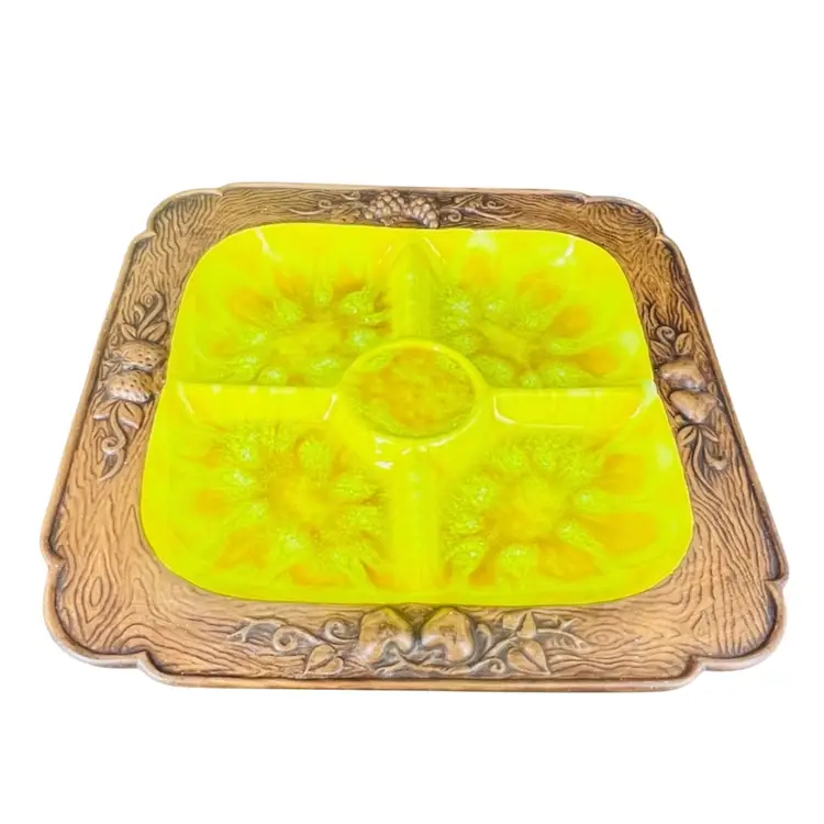 Divided Serving Tray Appetizer Charcuterie Pottery Treasure Craft Square Yellow