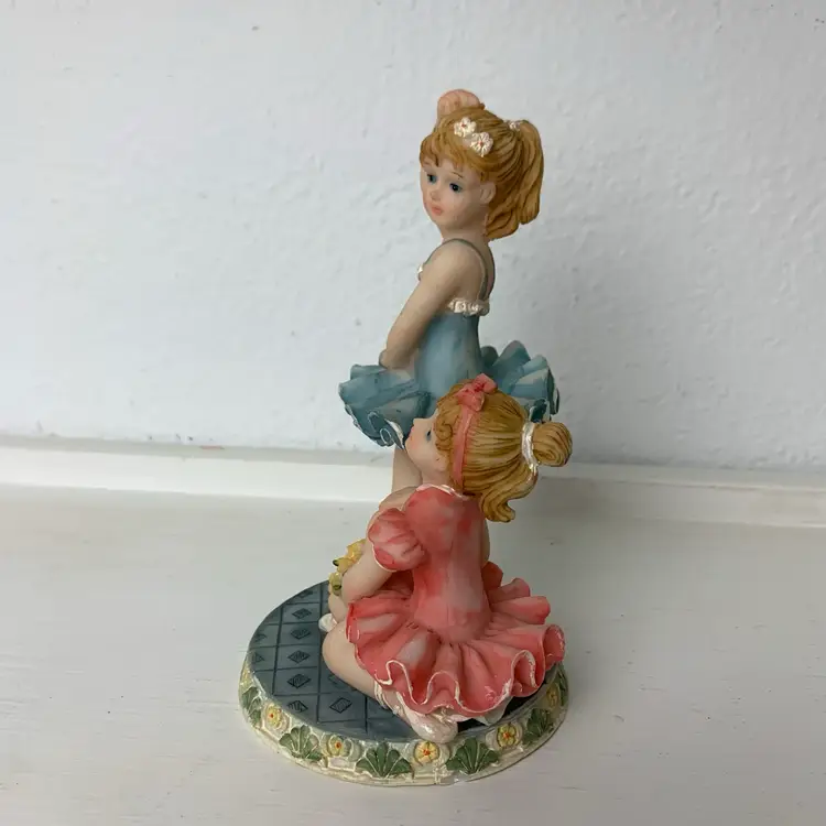 Ballerina's Resin Figurine Standing and kneeling on a platform Blue and pink tutus