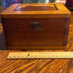 Handmade Antique Wood Box With Beautiful Inlay Picture On Top