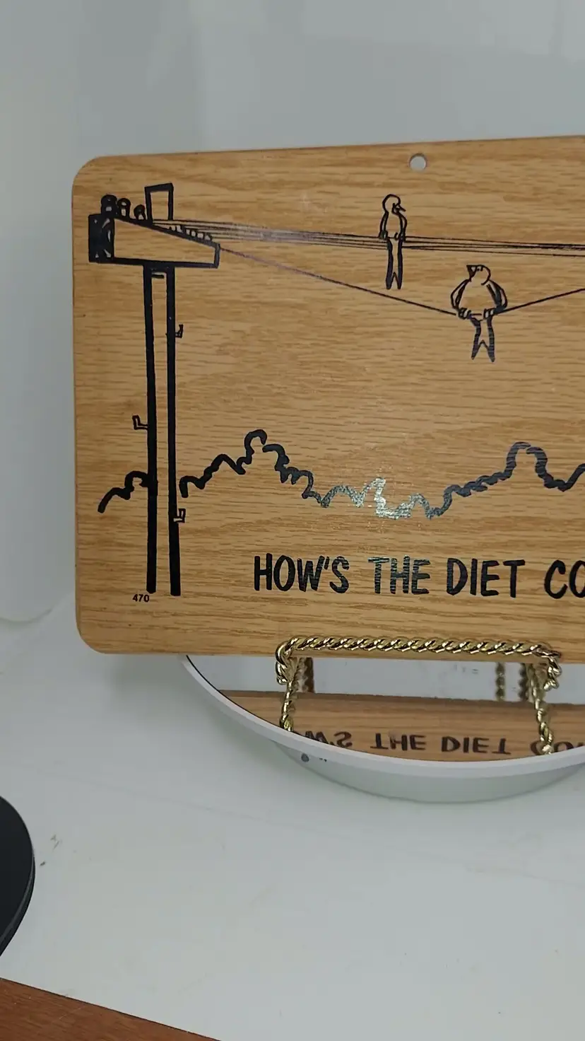 Vintage Wooden Bar Decor Hows The Diet Coming? Birds Cartoon Design Desk Office