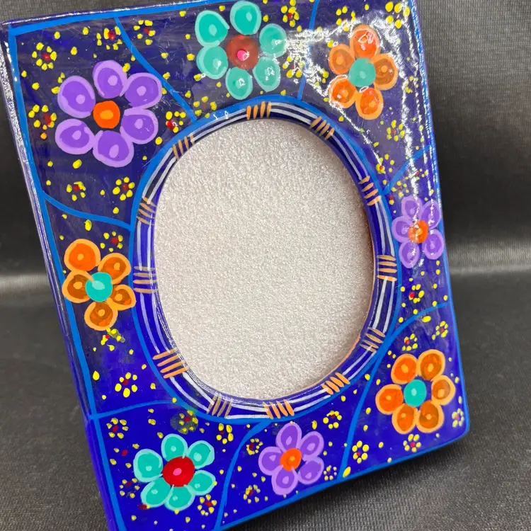 Talavera Mexican Redware Art Pottery Picture Frame Hand Painted