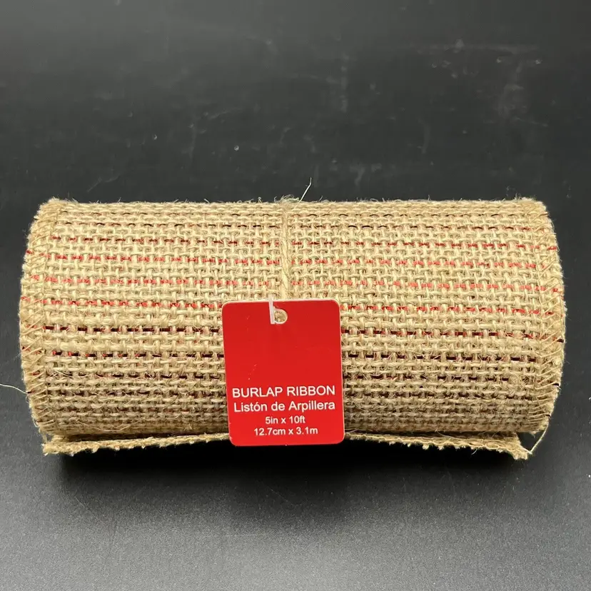 Burlap Metallic Tinsel Red Stripe Wreath Ribbon 5" x 10' Christmas Or Patriotic