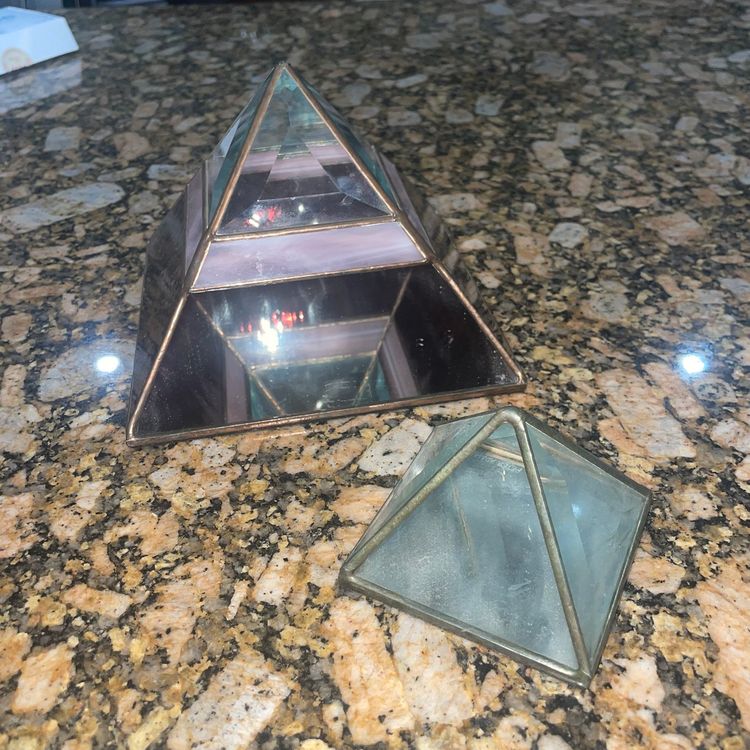 2 - Peter Adams Signed Stained Glass Pyramid Votive Candle Holder 1991 Red Pink