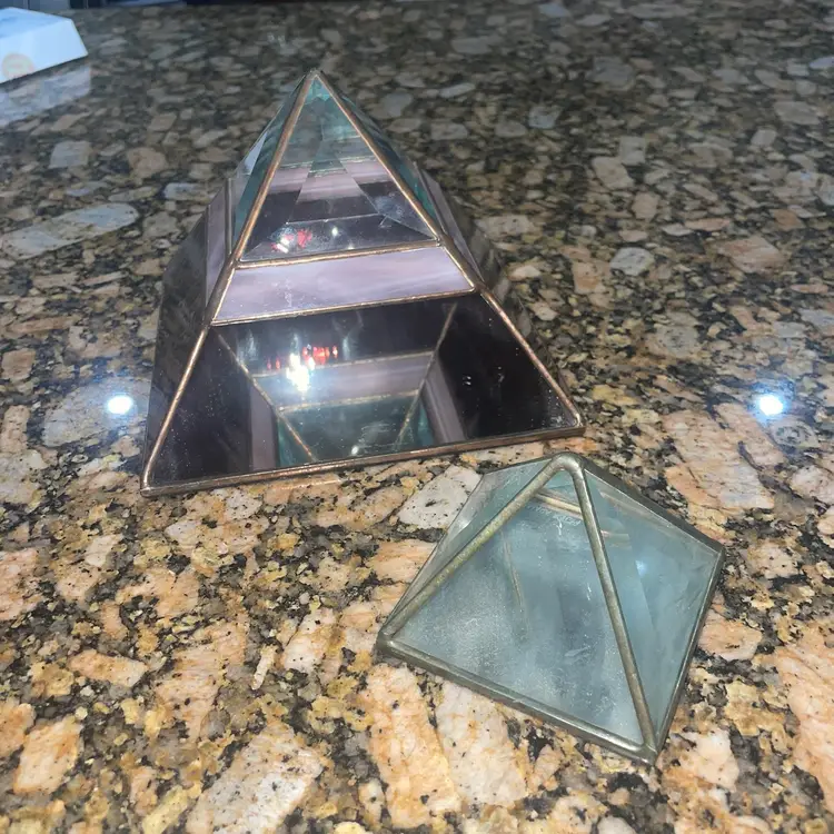 2 - Peter Adams Signed Stained Glass Pyramid Votive Candle Holder 1991 Red Pink