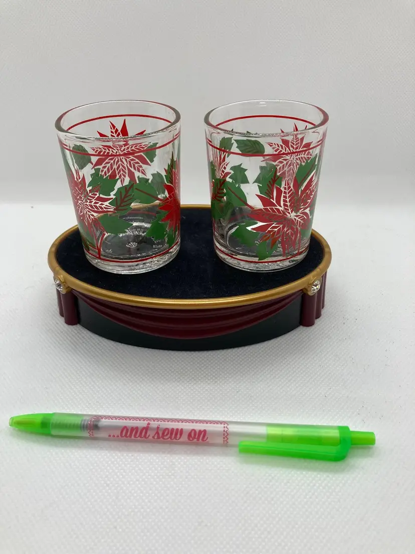 2 Vintage Christmas poinsettia 
double shot glasses/ votive holders