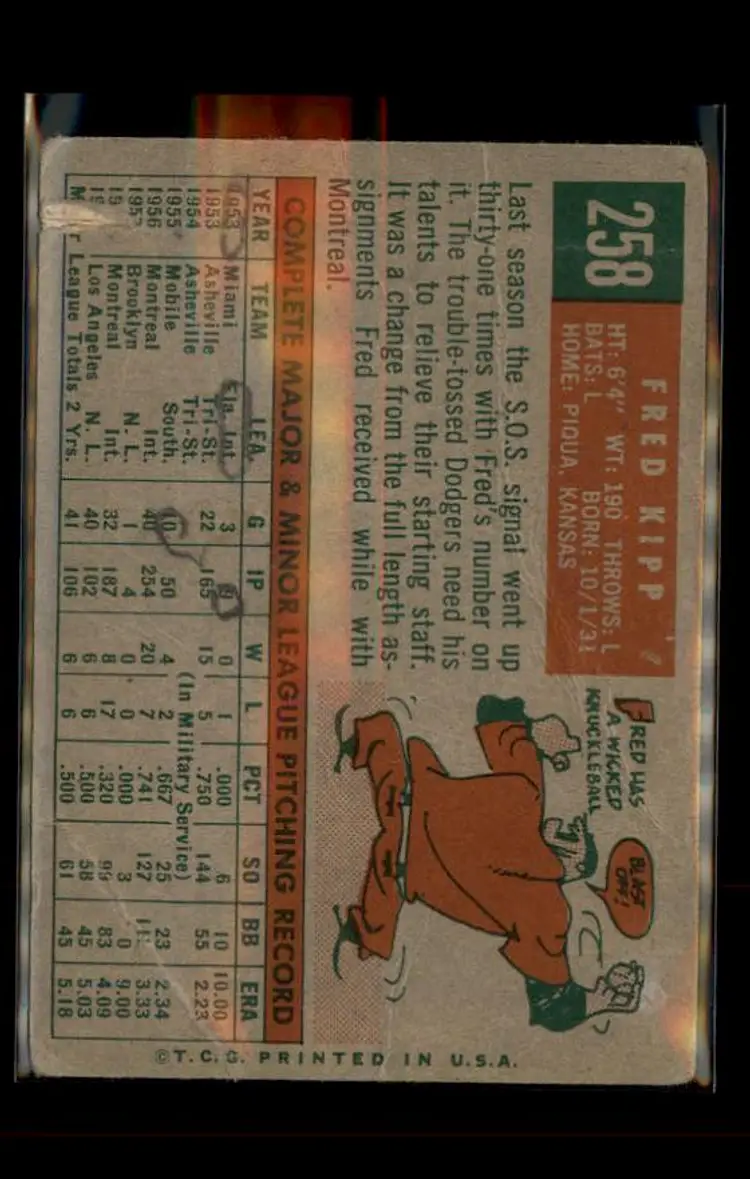1959 Topps #258b Fred Kipp - (pk4) - Los Angeles Dodgers