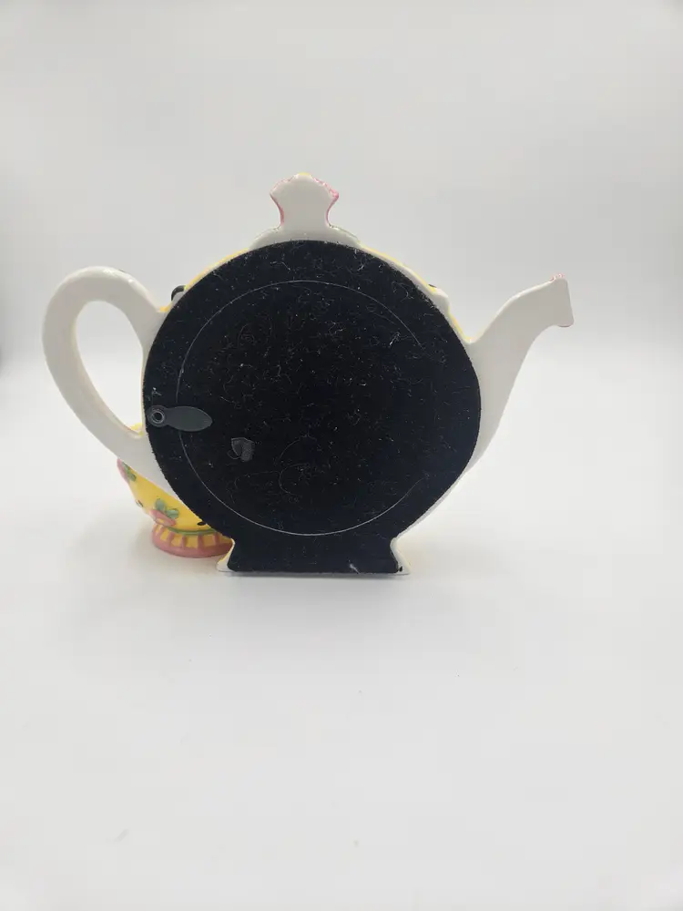 #B69 ME Michel and Co. Yellow Floral Teapot Working  Clock