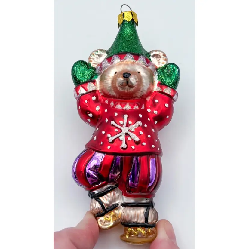 Clown Bear Glass Ornament Whimsical Jolly Christmas Kitsch Holiday Retro Twee