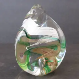 VINTAGE Adam Jablonski Colorful Glass Swirl Tear Drop Magnum Paperweight SIGNED
