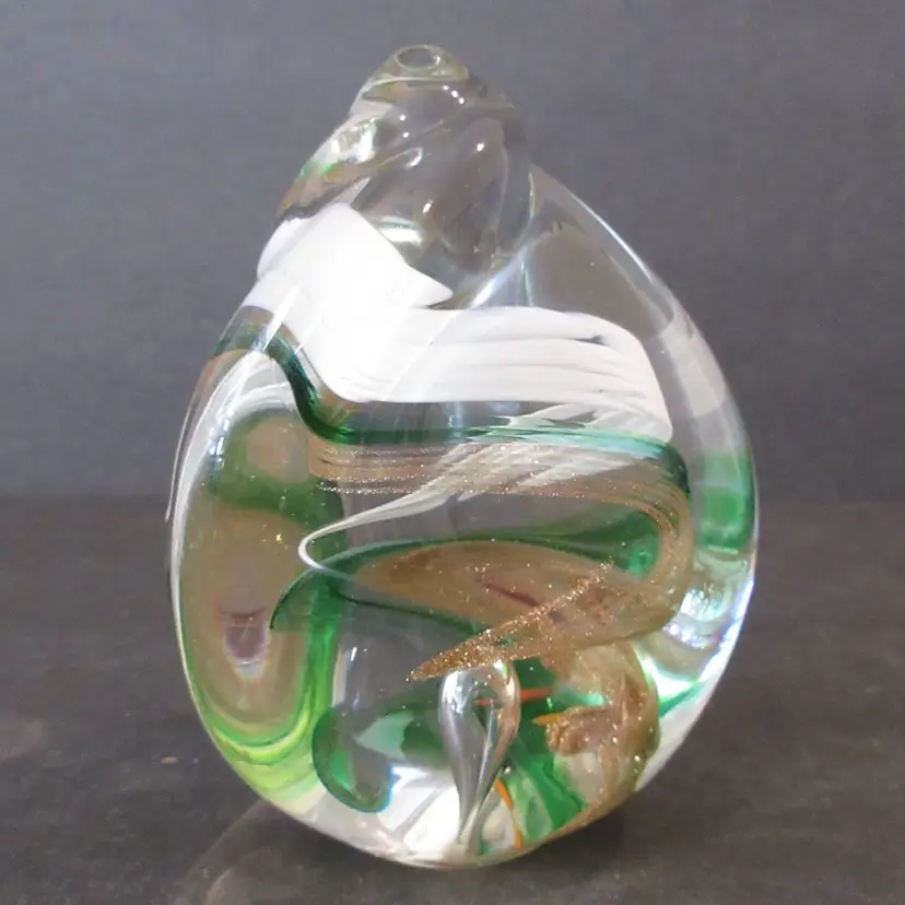 VINTAGE Adam Jablonski Colorful Glass Swirl Tear Drop Magnum Paperweight SIGNED