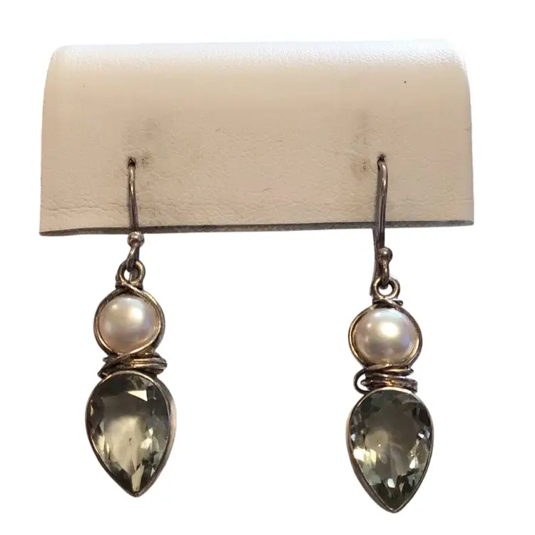 Sterling Pearl & Prasiolite Earrings