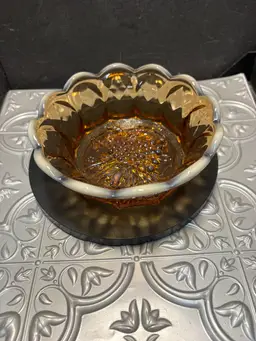 Vintage Fenton Root beer Opalescent Amber Scalloped Grapes Bottom Bowl 2.34" x 2.63"