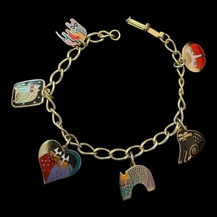 Laurel Burch Cat Charm Bracelet 8”