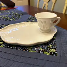 Milk Glass Snack Plates and cup
