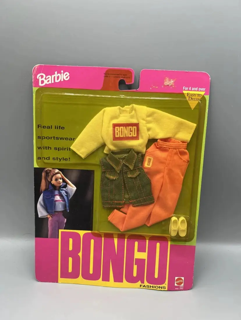 1992 Vintage Barbie Bongo Fashion outfit #3353 N Clothes Jean Vest Pink Pants Top 