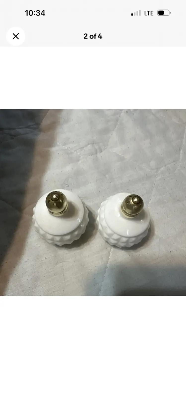 Vintage Japan White Milk Glass Diamond Cut Hobnob Salt And Pepper Shakers