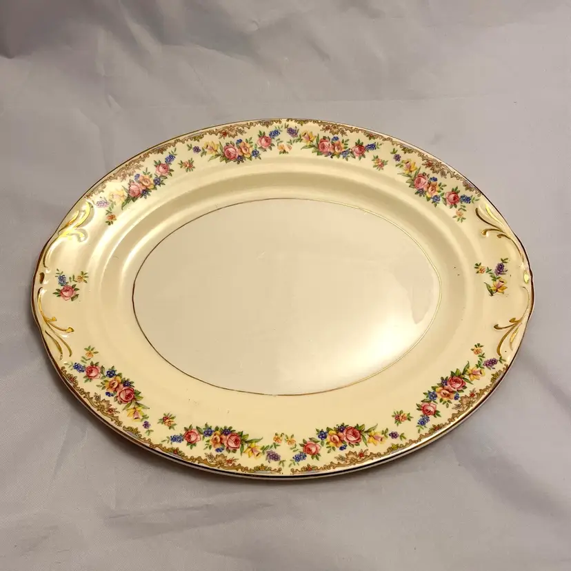 Crown Potteries 11" Oval Serving Platter, Garland Pattern, Discontinued VTG EUC