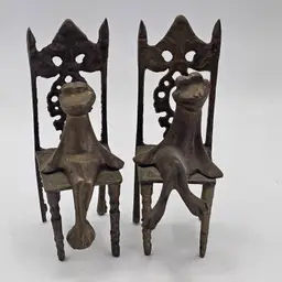 Vintage Brass frogs sitting in chairs set of two
