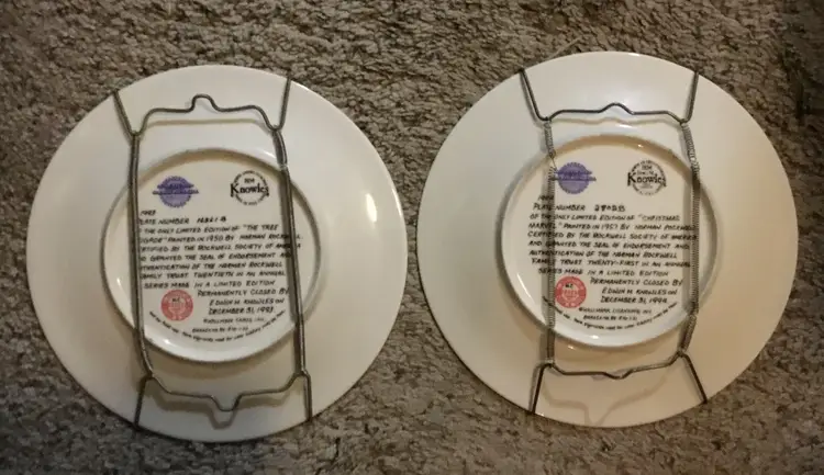 Norman Rockwell Christmas plates, (two) '93 '94 vintage, Knowles fine china, 8"