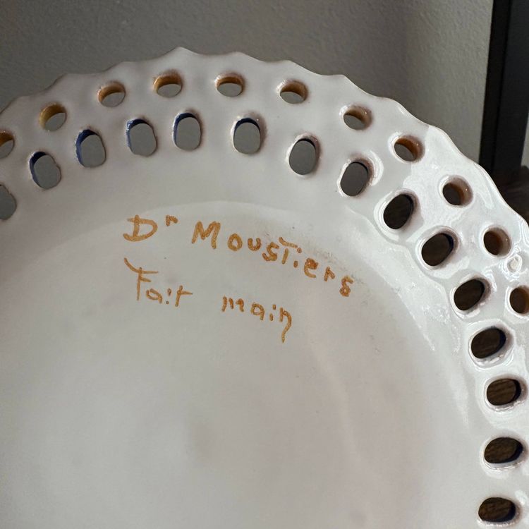 Antique 20th century small D'Moustier plate? handmade signed F.M