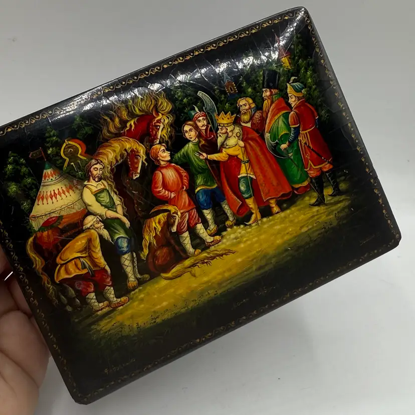 Fedoskino “The Humpback Horse” Russian Hand Painted Lacquer Wooden Box 6x4”