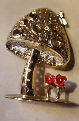 Vintage Metal Mushroom Earring Holder With Flower Earrings