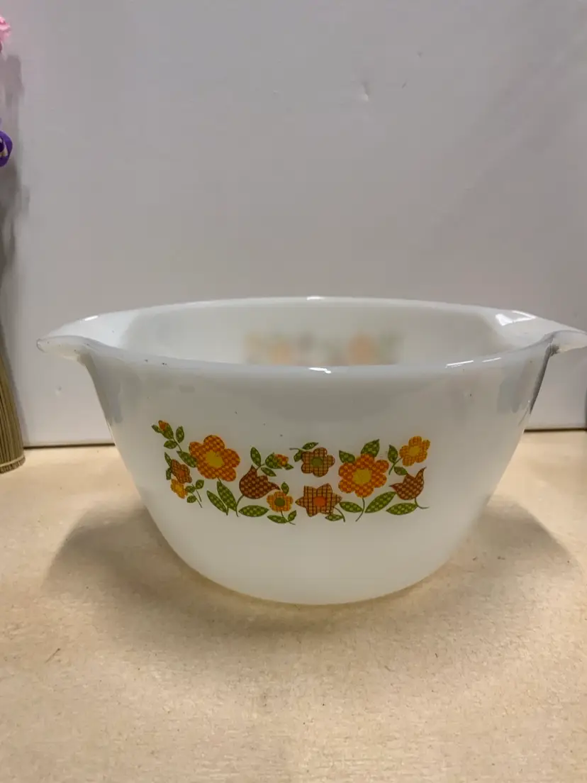Anchor Hocking Fire King Gingham Floral Bowl