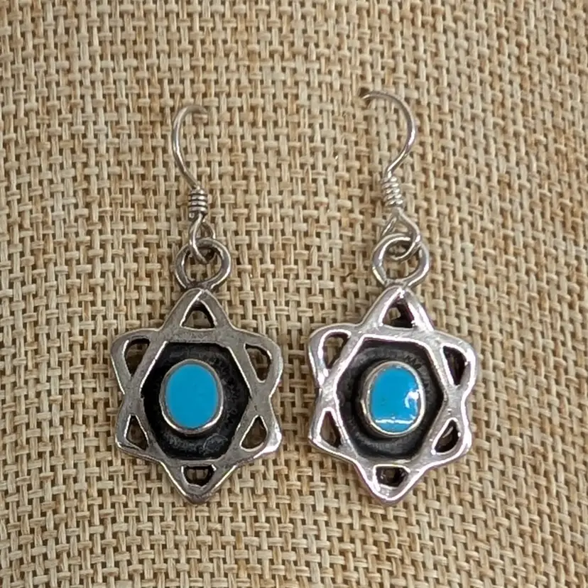 Vintage Southwestern Shadowbox Dangle Earrings Star of David 6-Sided