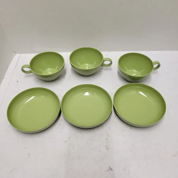VTG Prolon Melmac Dinnerware #7403 Olive Avocado Green coffee/tea Cup Lot Of 6