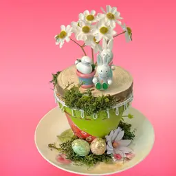 Vintage Saucer Prussia Displays Terra Cotta Pot With 3 Vintage Wood Easter Figurines