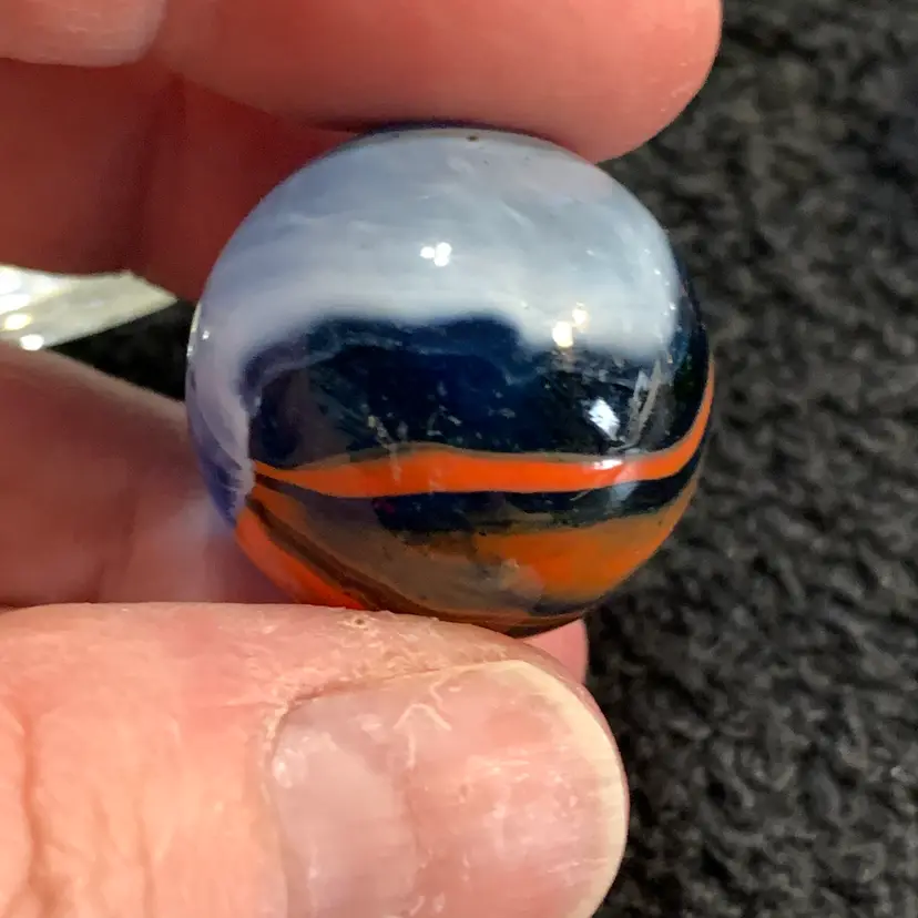 Clear Blue w/Orange & White Swirl Glass Marble 1-Inch #1