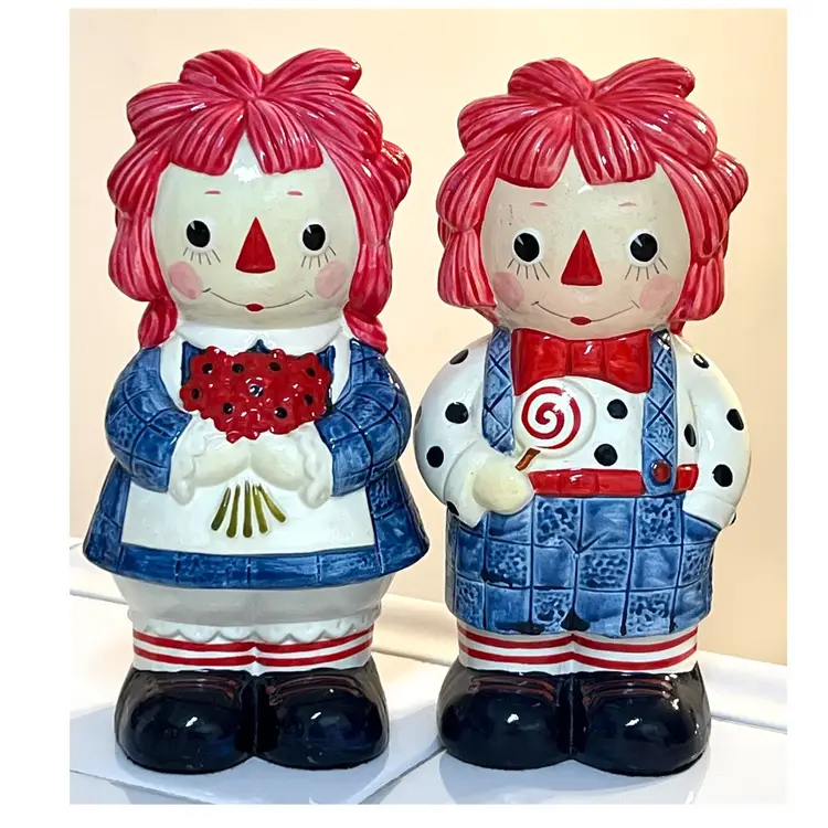 Set of 2 Fitz and Floyd Raggedy Ann & Andy Heavy Bookends Figurines 7.5 in Height