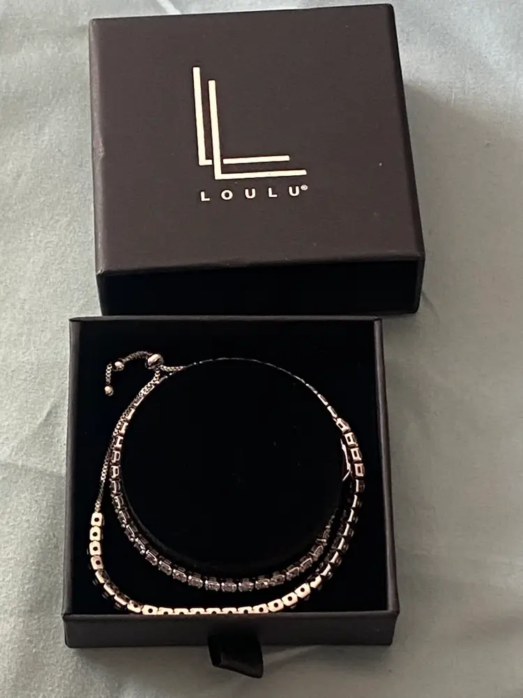 Loulu Set Lot Of 2 Bracelets Silver Clear Crystal Rhinestones 7” To 9” New NIB