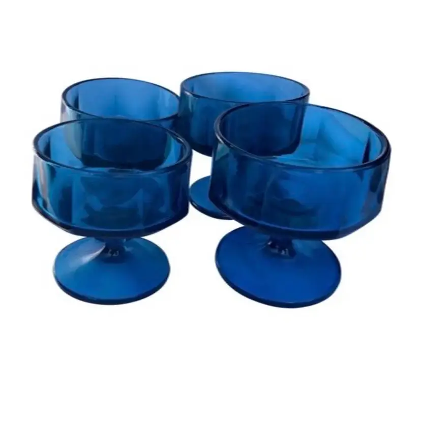 Indiana Glass Colony Nouveau Riviera Blue Octagon Optic Low Sherbet Glass Dishes- Set of 4