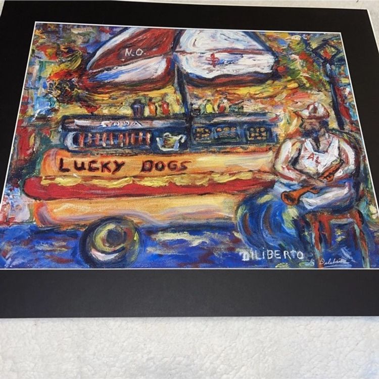 Peggy Diliberto Signed Art Poster New Orleans  24 x20 Matted Blue Dog