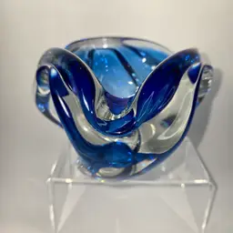 Murano Style Bowl Ashtray Cobalt Heavy Glass Smoothed Base