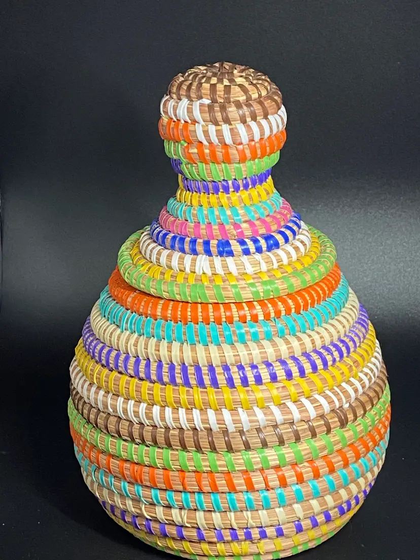Senegalese Warming Basket, aka, Rainbow Spiral Warming Basket, 8.5" Tall