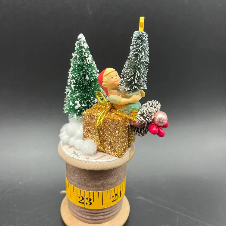 Upcycled Spool Of Thread Christmas Assemblage-Handmade By Me