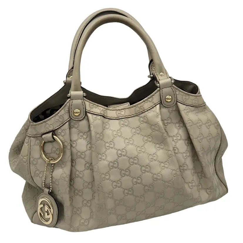 Handbag Vintage GUCCI GUCCISSIMA Sukey 211944 Medium Leather Tote Handbag Ivory with Gold Perfect All Year Round!