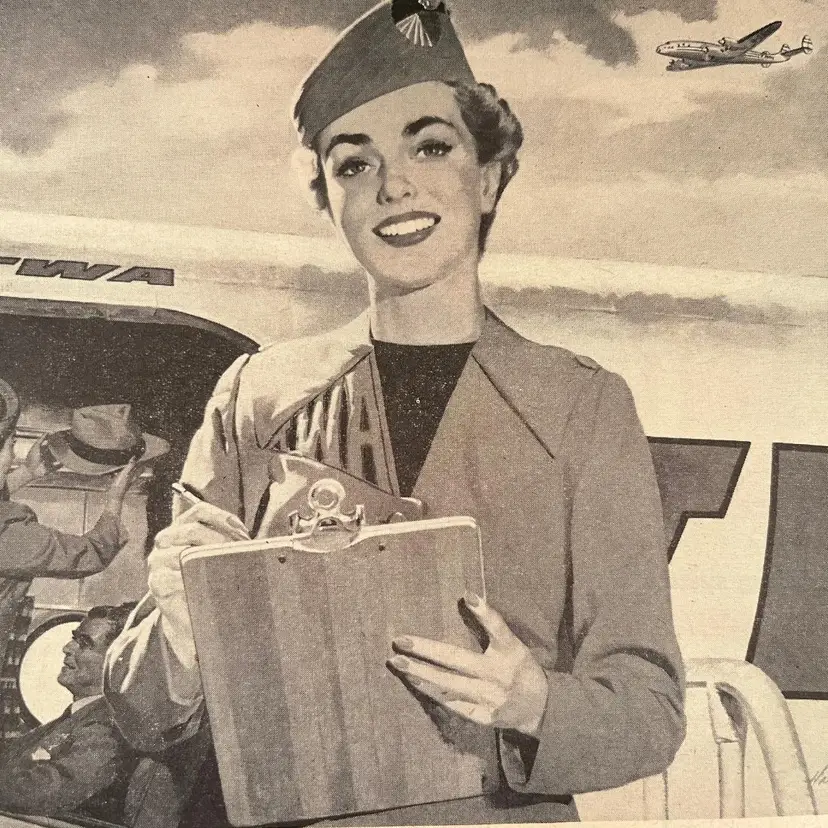 TWA Trans World Airlines Constellation Stewardess Flight Attendant Print Ad Vintage 1950s