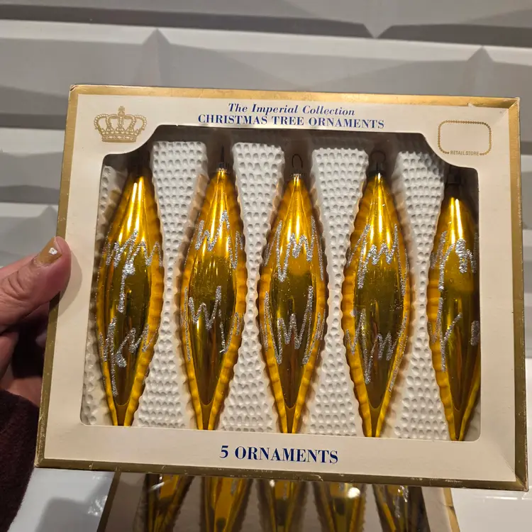 The Imperial Collection Gold Teardrop Glass Ornaments Sears Box of 5 W. Germany