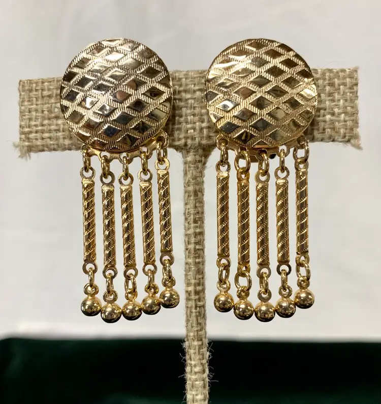 Tassel Gold Tone Clip On Earrings