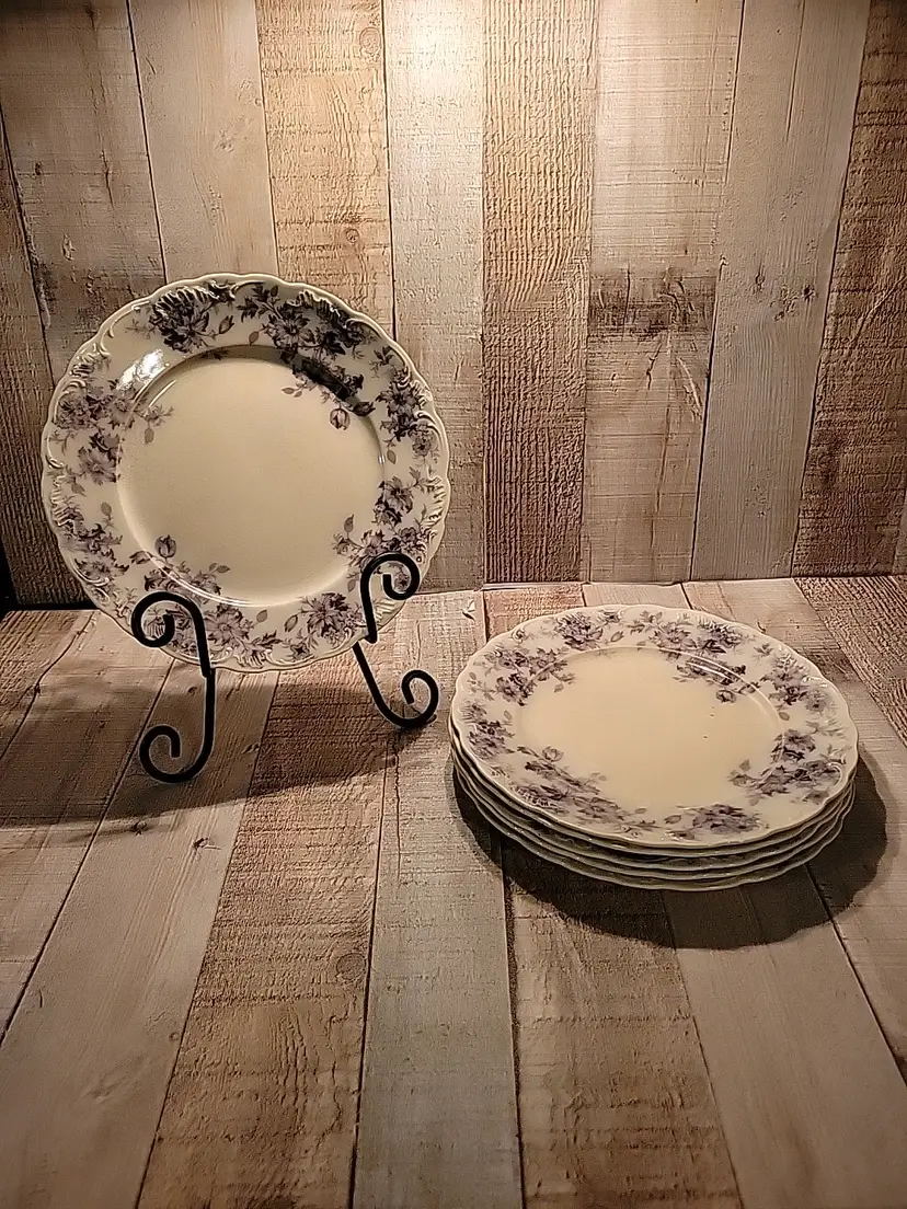 6 Antique New Wharf 1890s Killarney 9" Semi-Porcelain Dinner Plates England