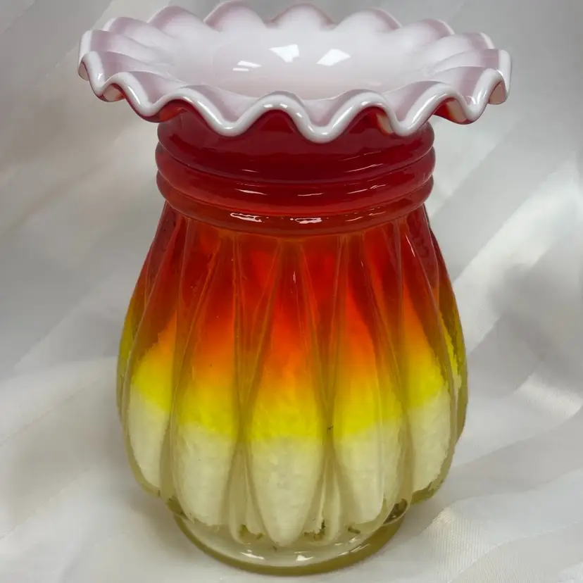 Vintage MCM Kanawha Cased Glass Flame Slag Vase Hand Blown 5"