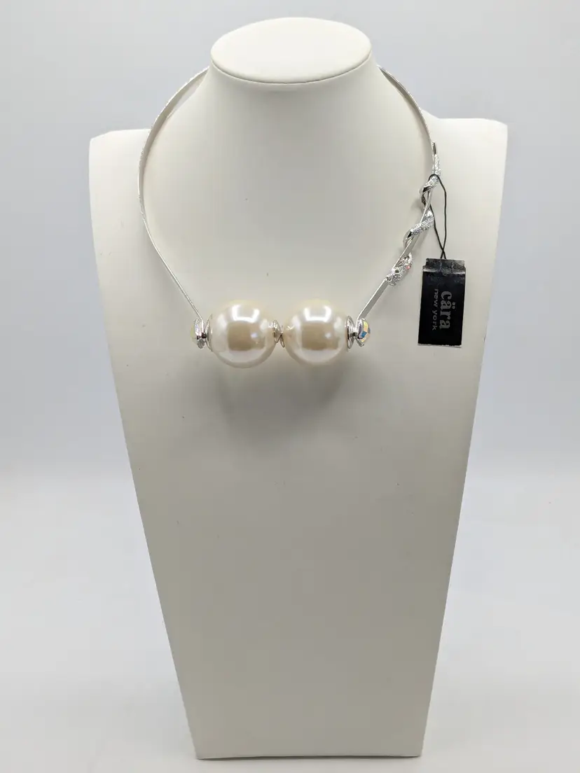 Cara New York Double Pearl Snake Choker Silver Tone Necklace NWT