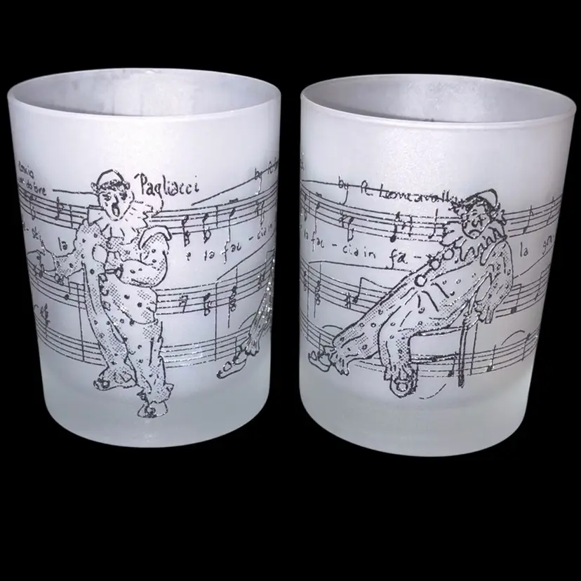 Opera Barware Pagliacci 1981 Frosted Rocks Glasses